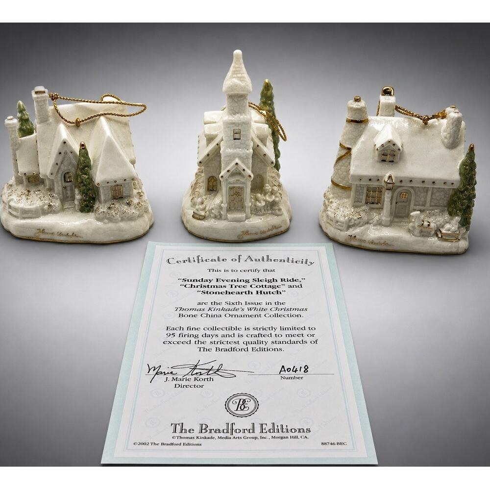 Bradford Exchange Thomas Kinkade White Christmas Ornaments Set -COA with Box